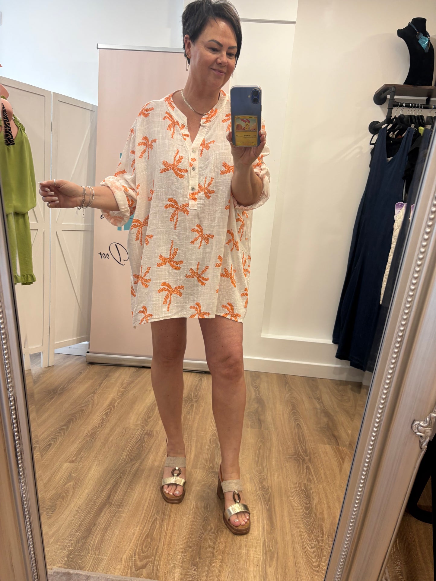 Palm Tree Cotton Grandad Shirt