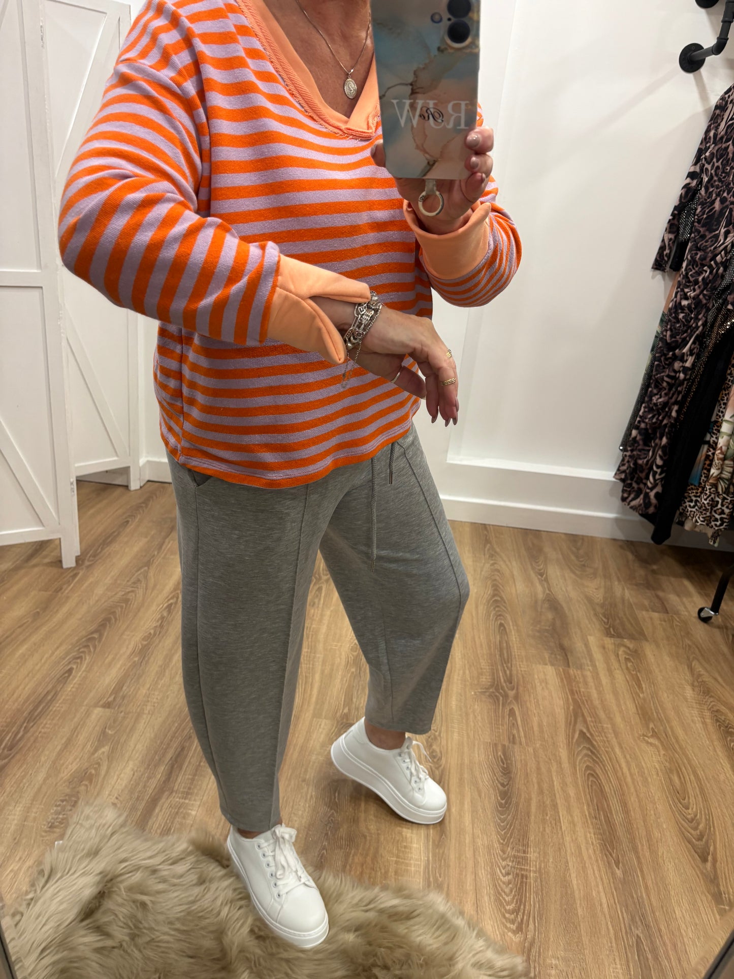 V Neck Stripe Sweatshirt