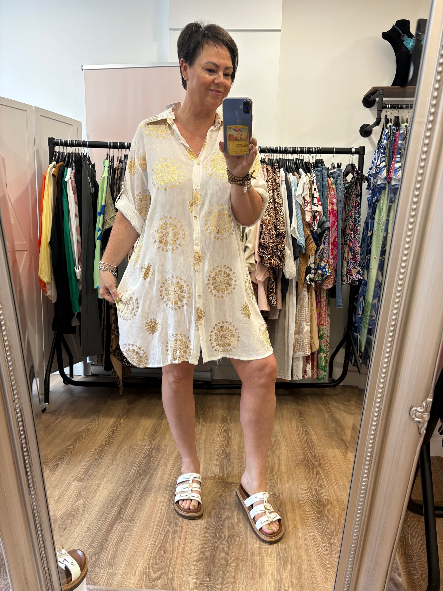 Gold Thread Design Longline Shirt
