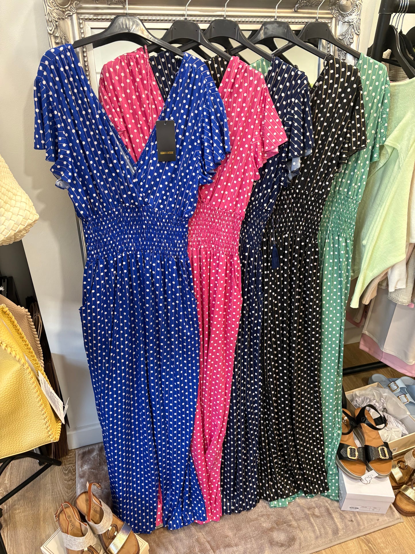 Polka Dot Slinky Stretch Jumpsuit with Elasticated Waist