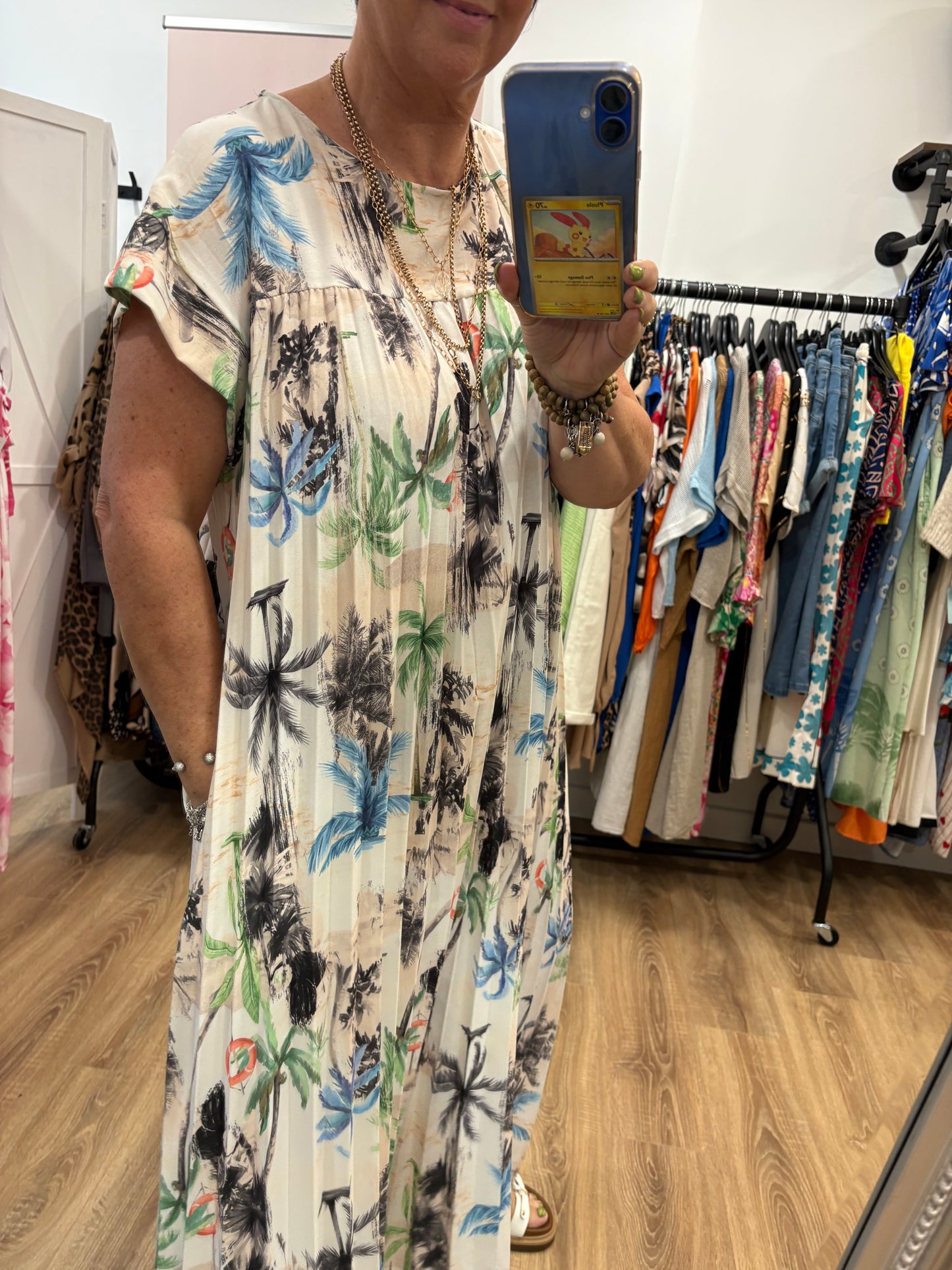Palm Tree Pleated Maxi Dress
