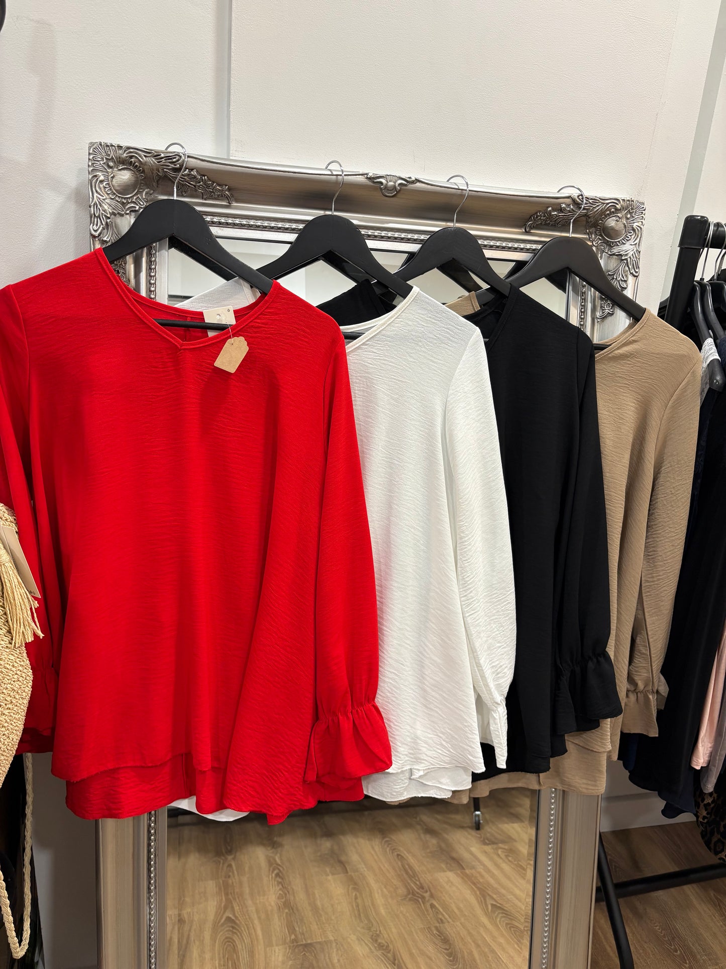 V Neck, Frill Cuff Blouse