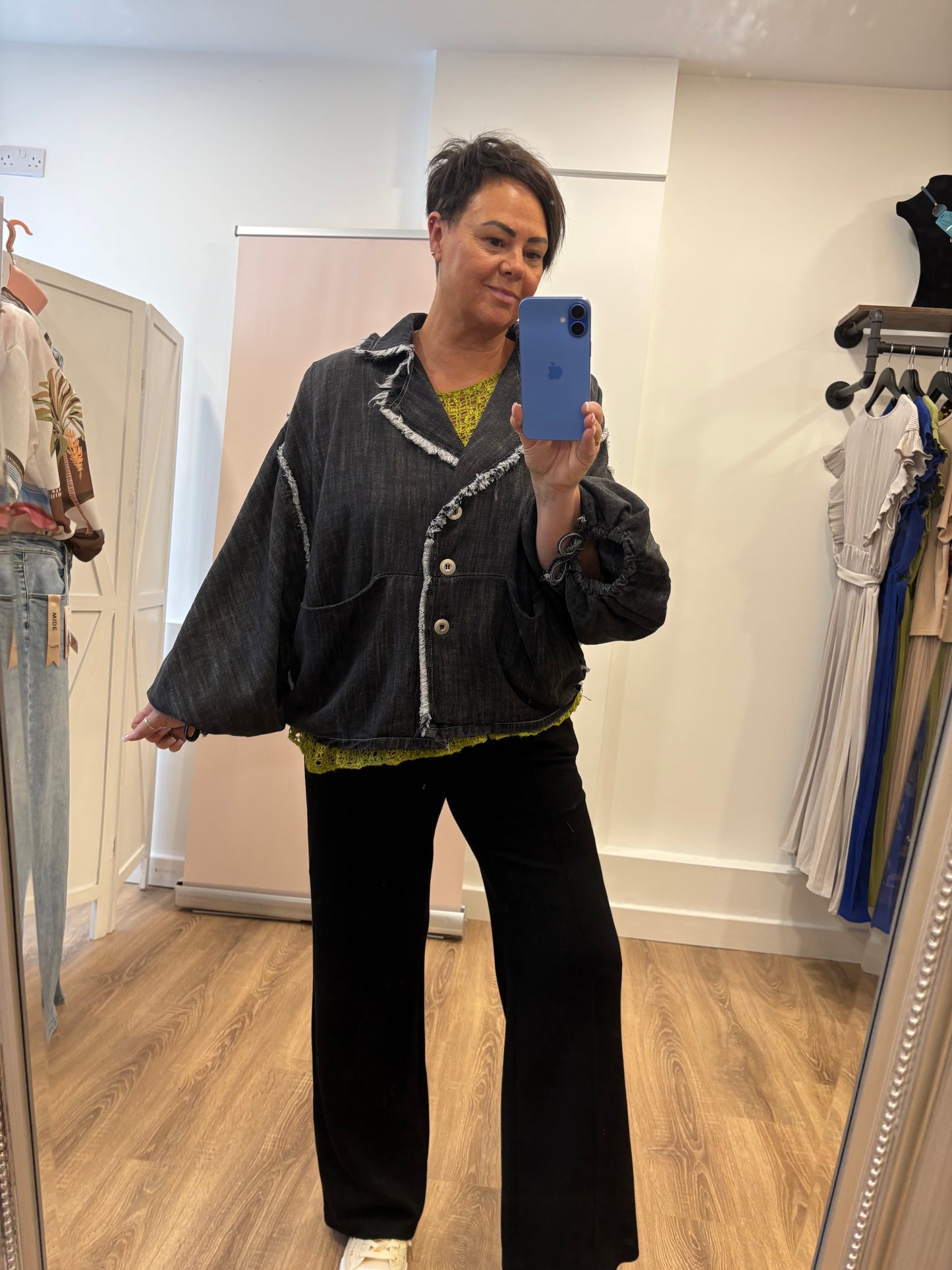 Short, Batwing Denim Jacket