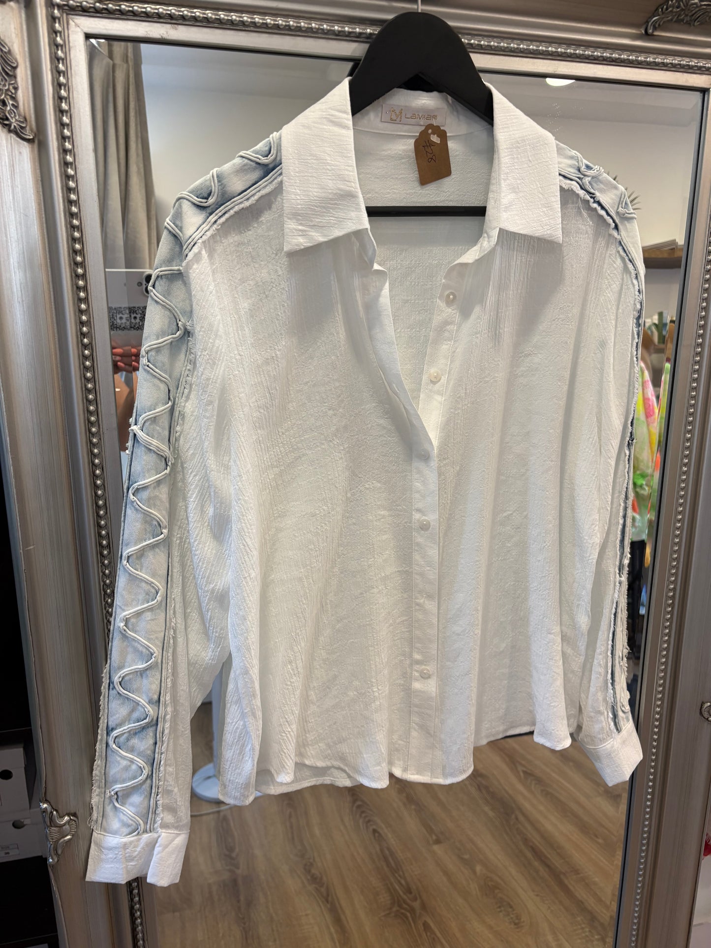 Crinkle Shirt with Denim Detail