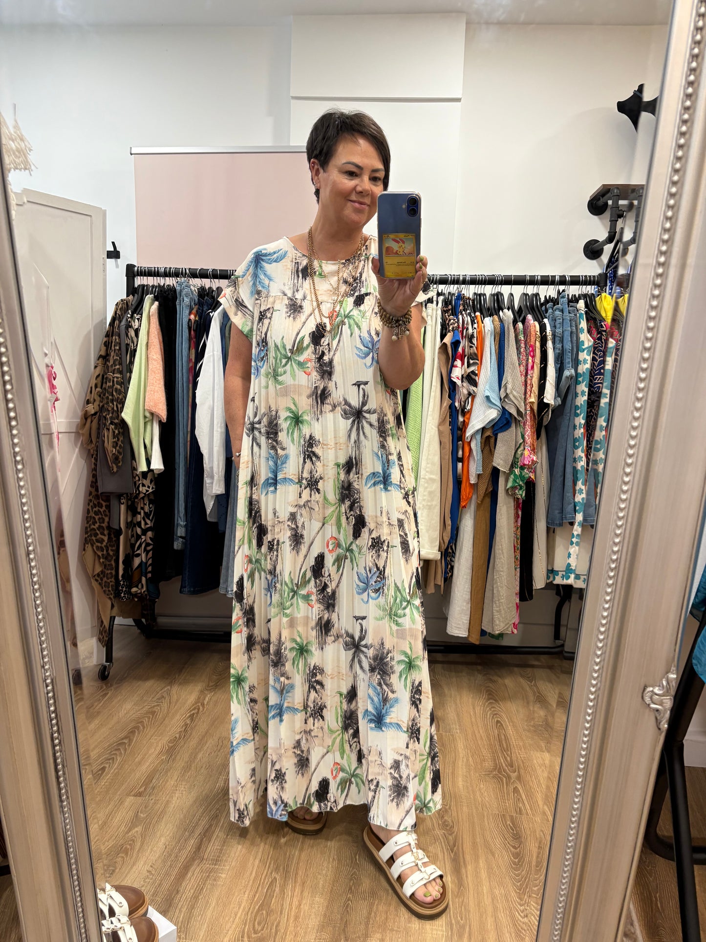 Palm Tree Pleated Maxi Dress