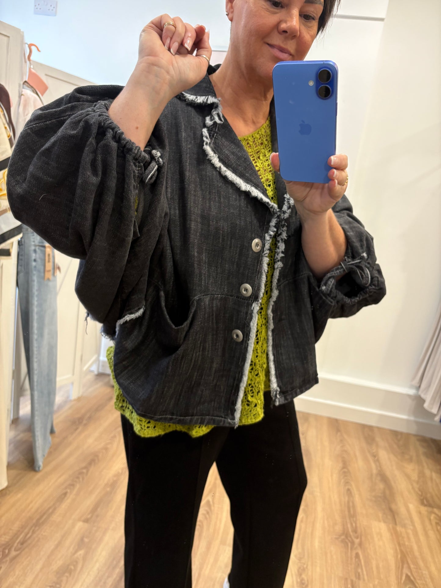 Short, Batwing Denim Jacket