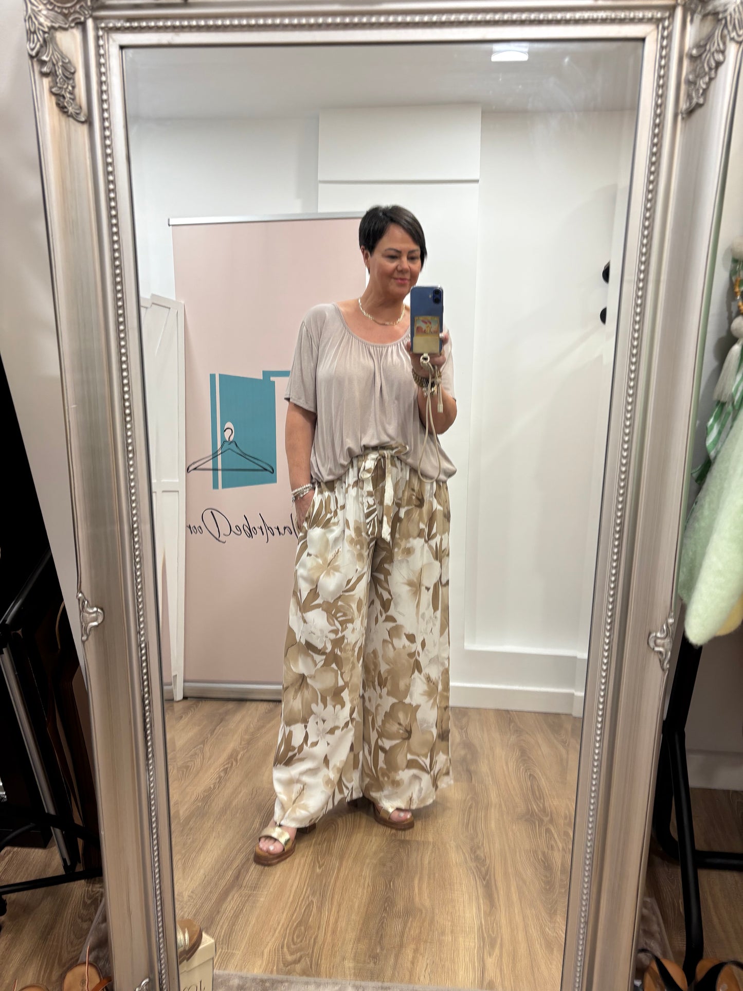 Wide Leg, Belted, Flower Trousers