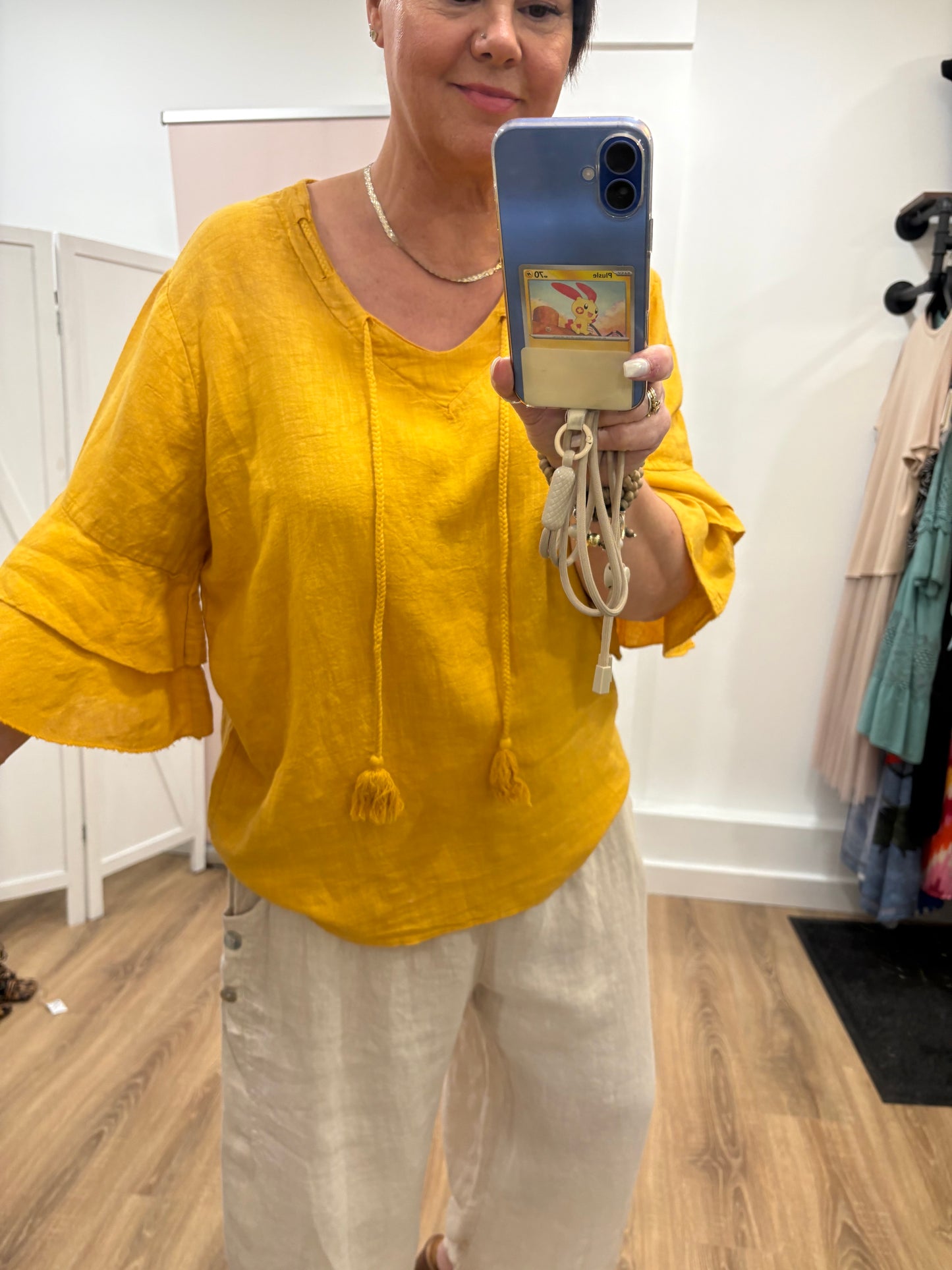 Linen, Frill Sleeve Blouse