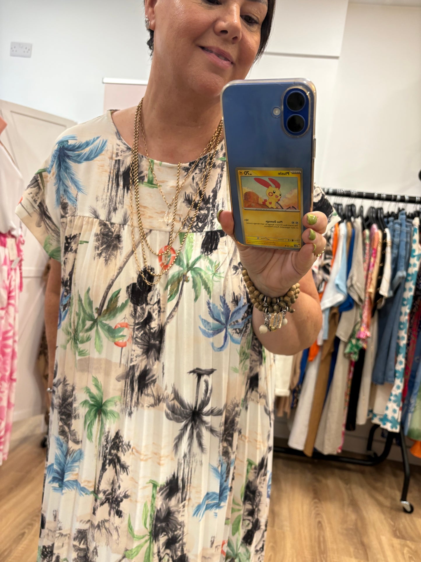 Palm Tree Pleated Maxi Dress