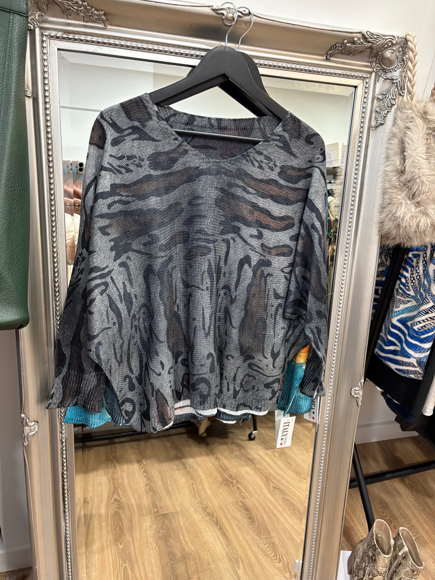 Cotton Print Batwing Jumper