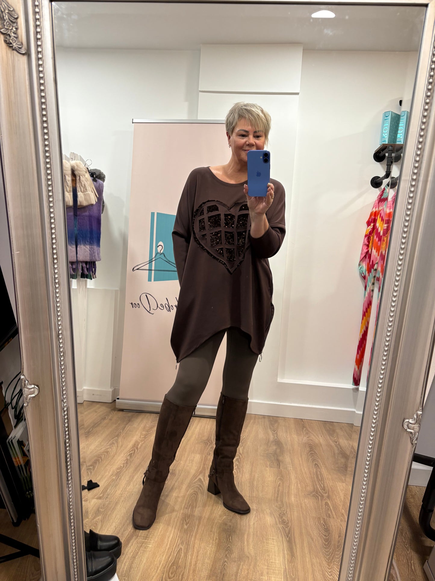 Sequin Heart Zip Sweatshirt