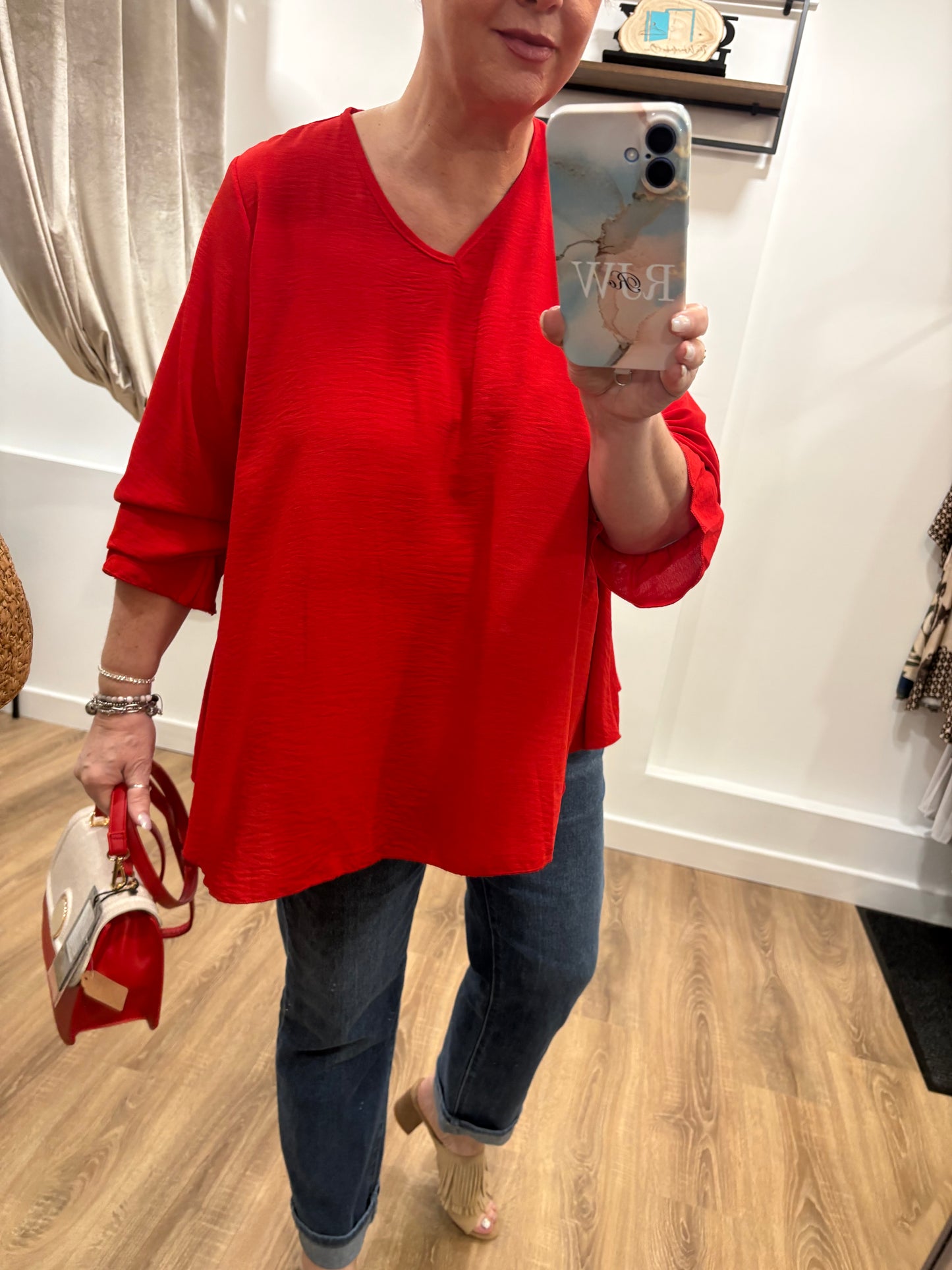 V Neck, Frill Cuff Blouse
