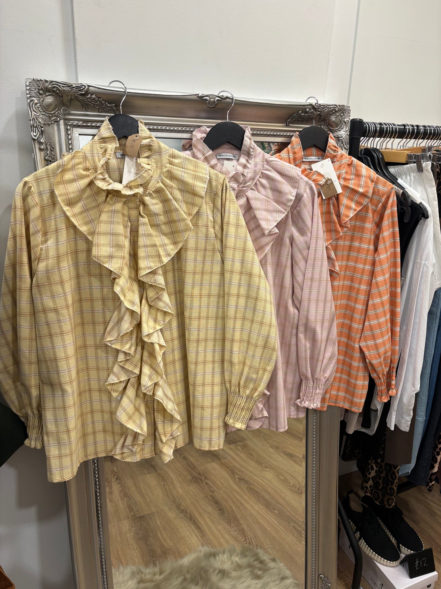 Check, Frill Front Blouse