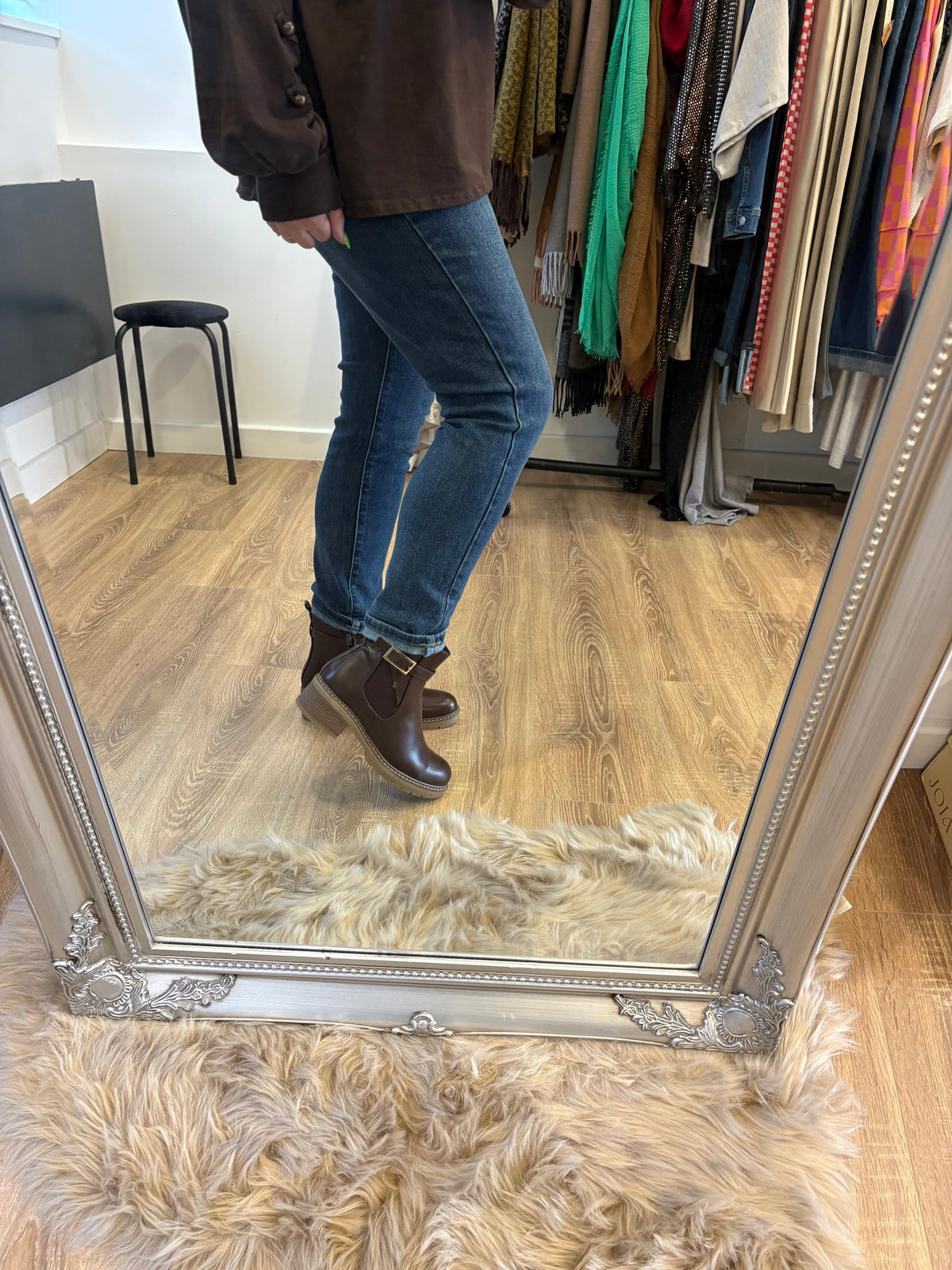 Flat, Buckle Detail Ankle Boots