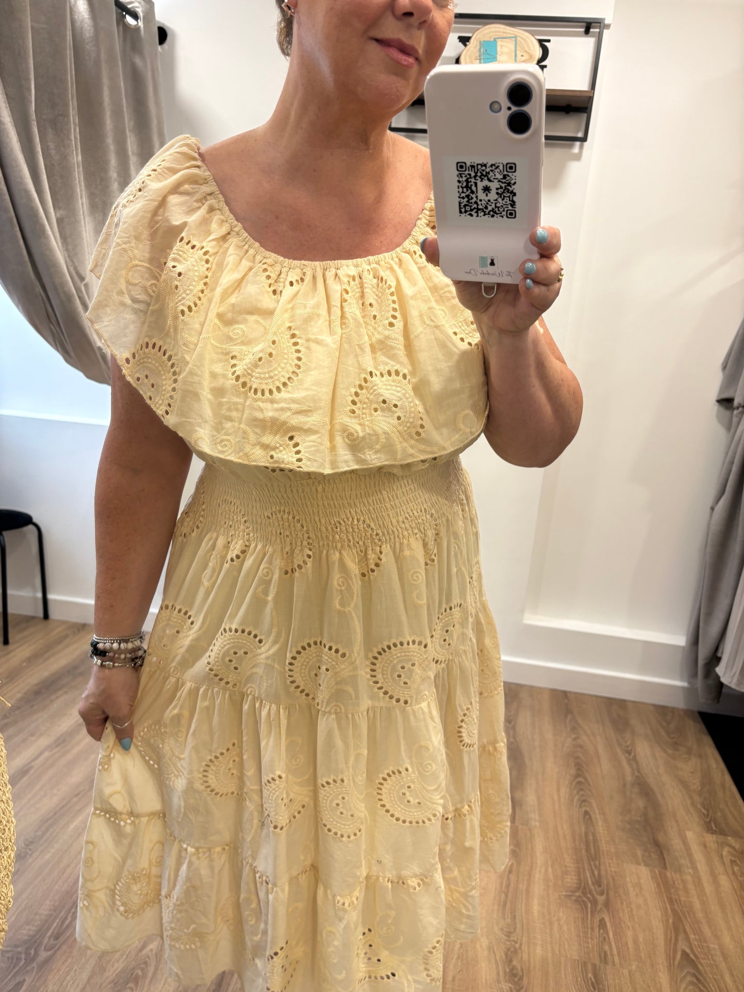 Broderie Anglaise, Frill Top Midi Dress