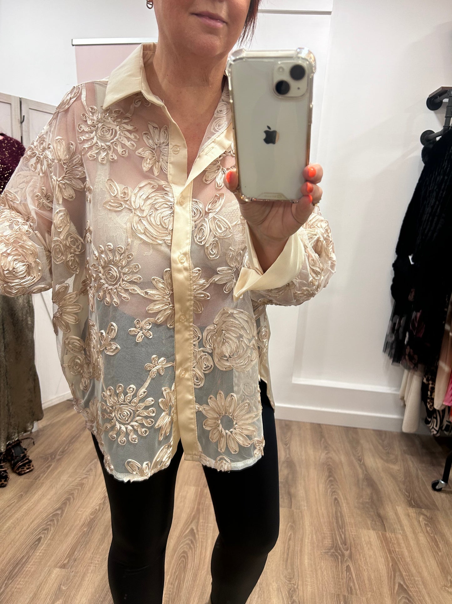 Sheer Appliqué Design Shirt