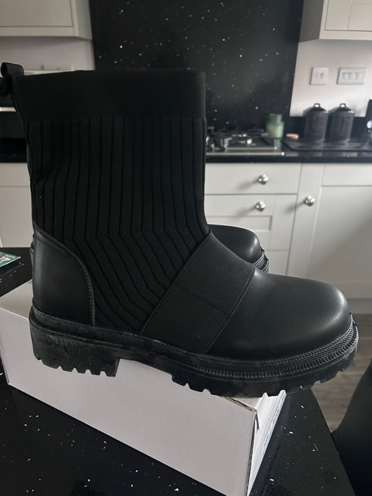 Chunky Black Sock Boot