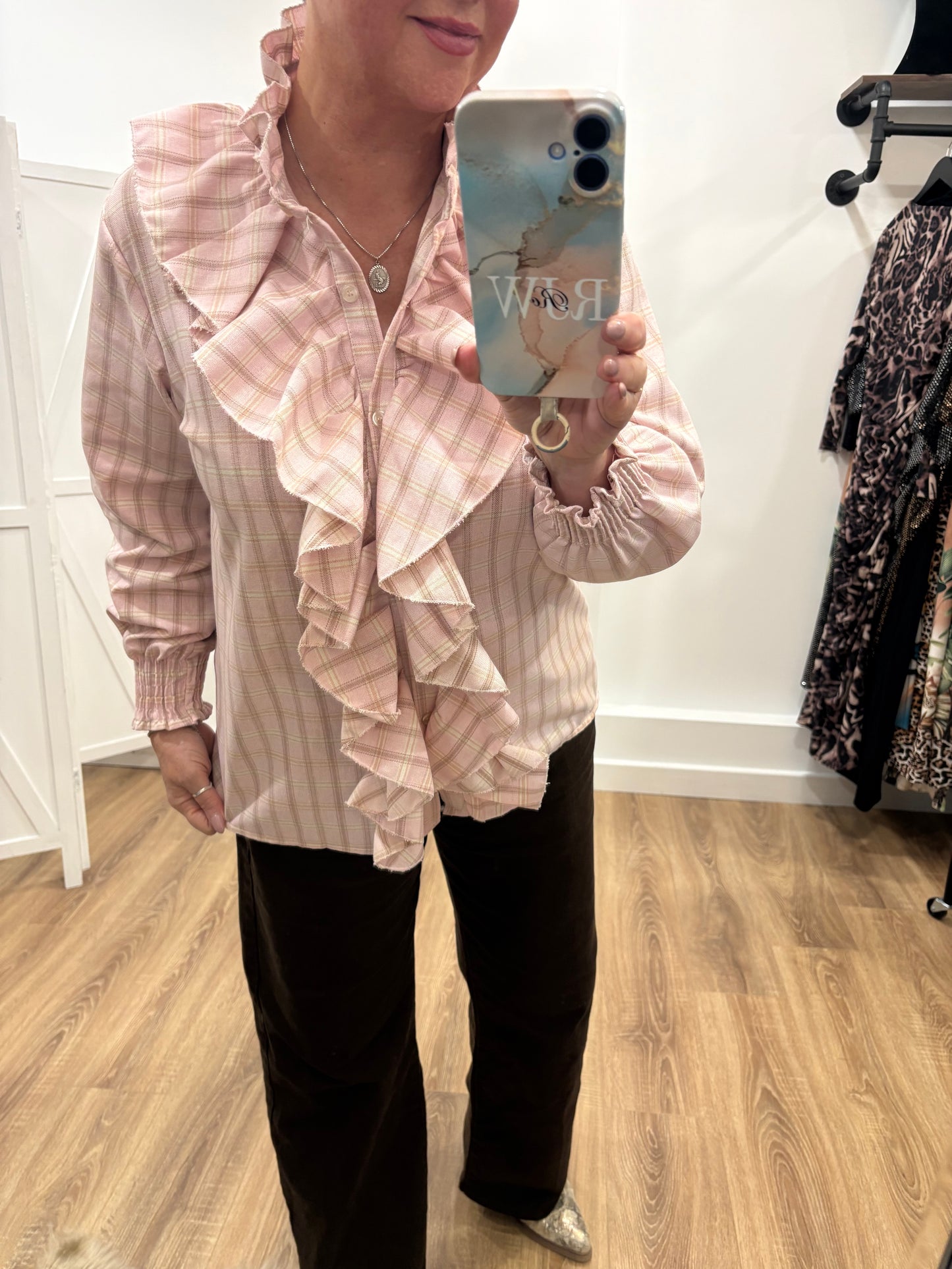 Check, Frill Front Blouse