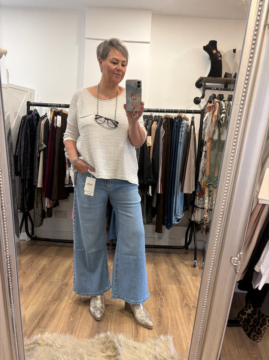 Silver Stud Detail, Wide Leg, Cropped Jeans.