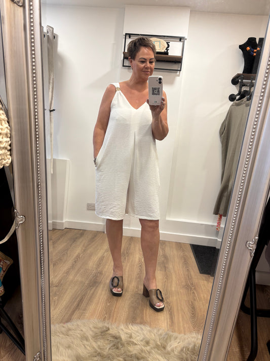 Gold Detail Playsuit - White