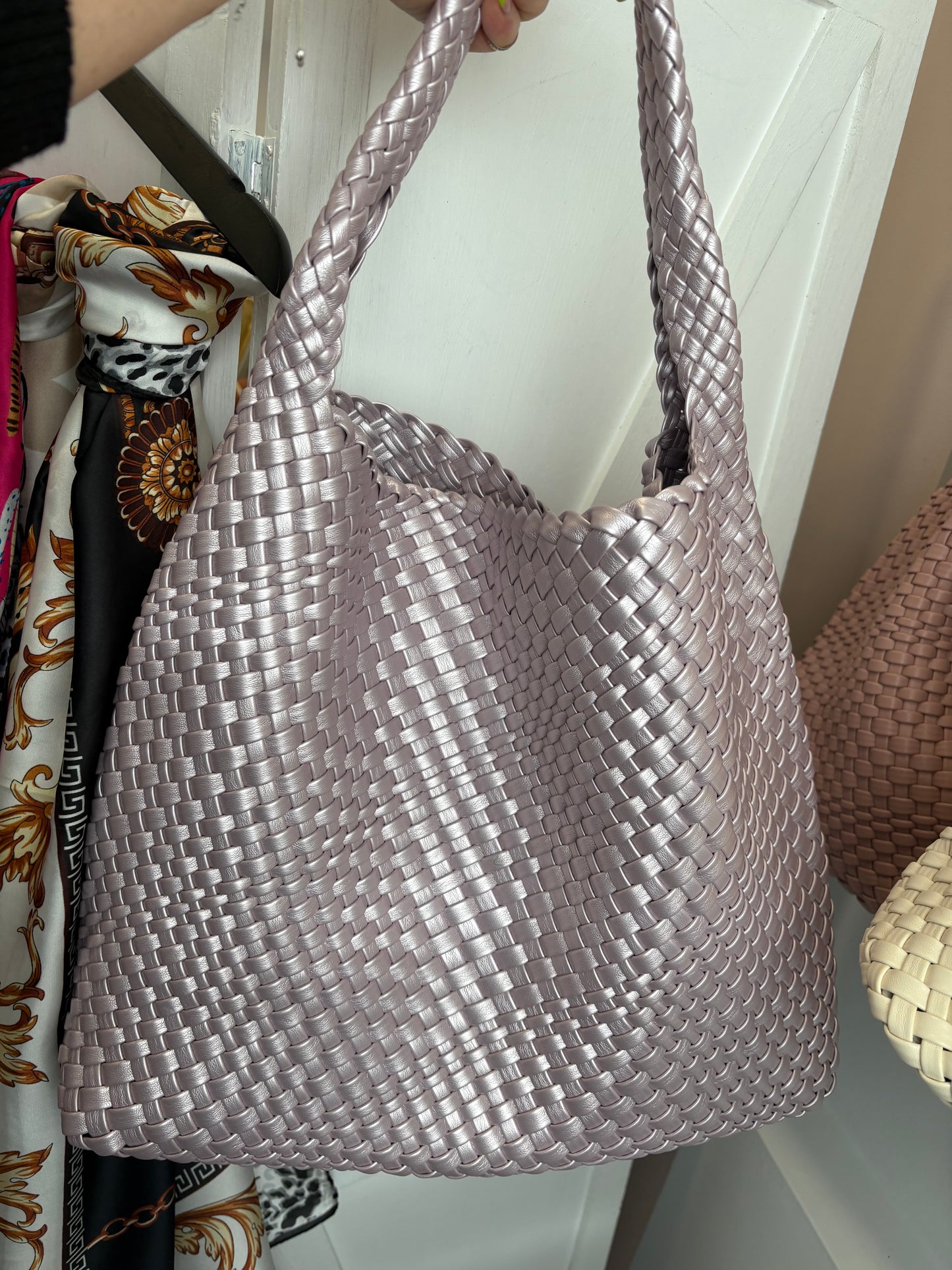 Woven Leather Look Slouch Bag with inner bag