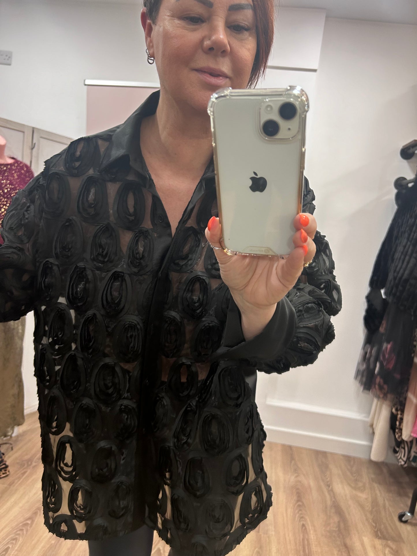 Sheer Appliqué Design Shirt