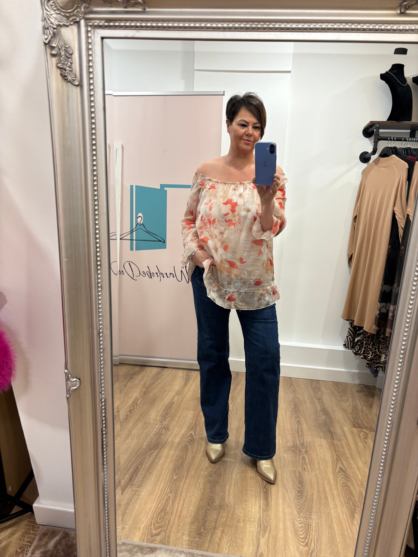 Silk Flower Bardot Blouse