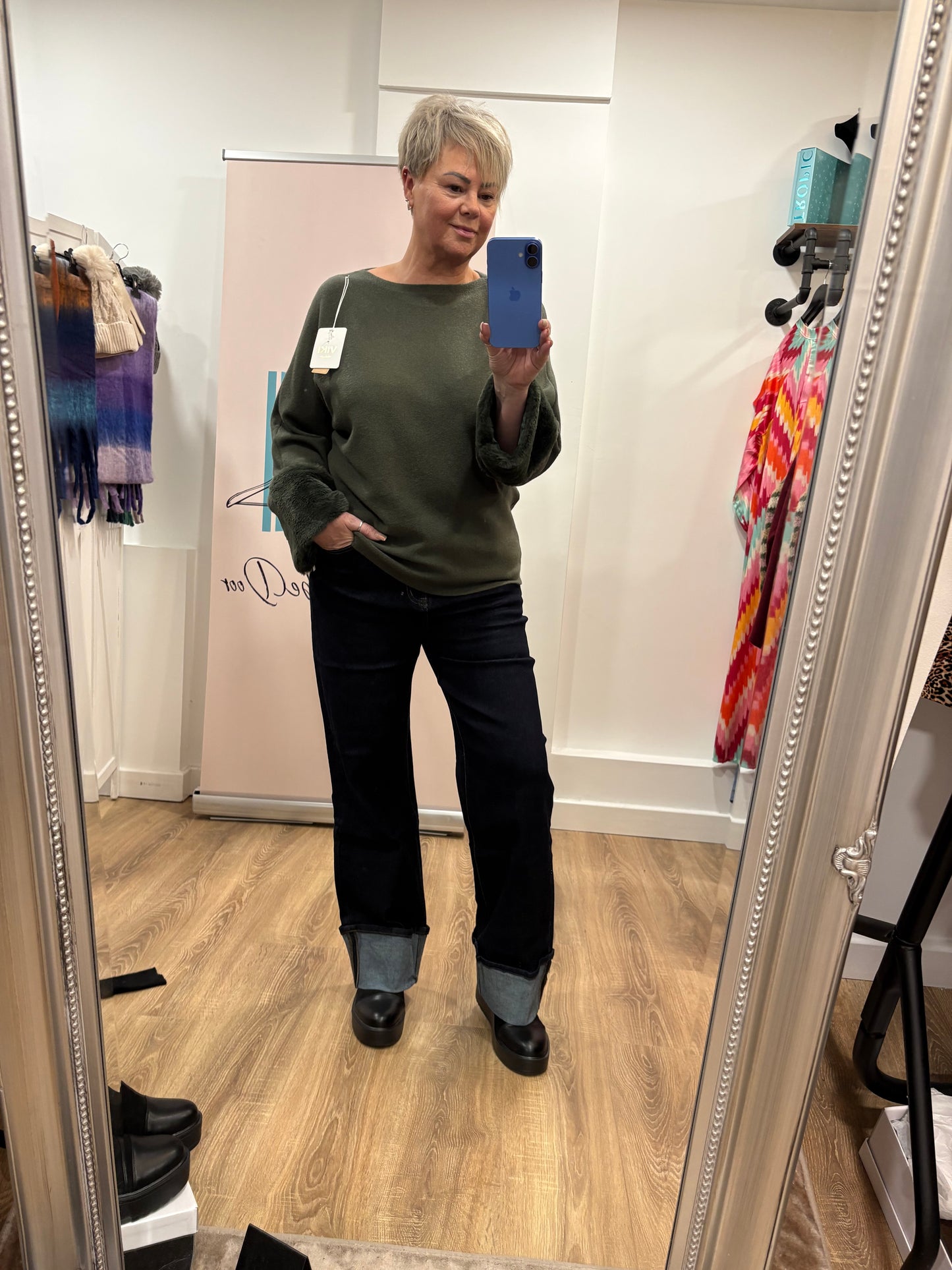 Dark Denim Deep Turnup Stretch Jeans