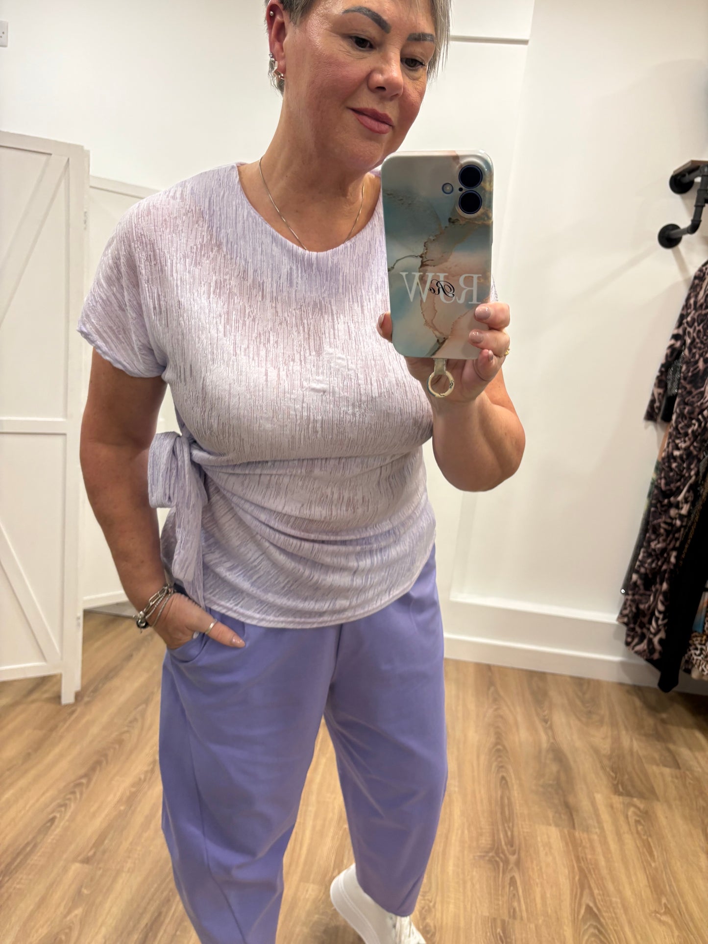 Stretch, Textured, Side Tie Blouse