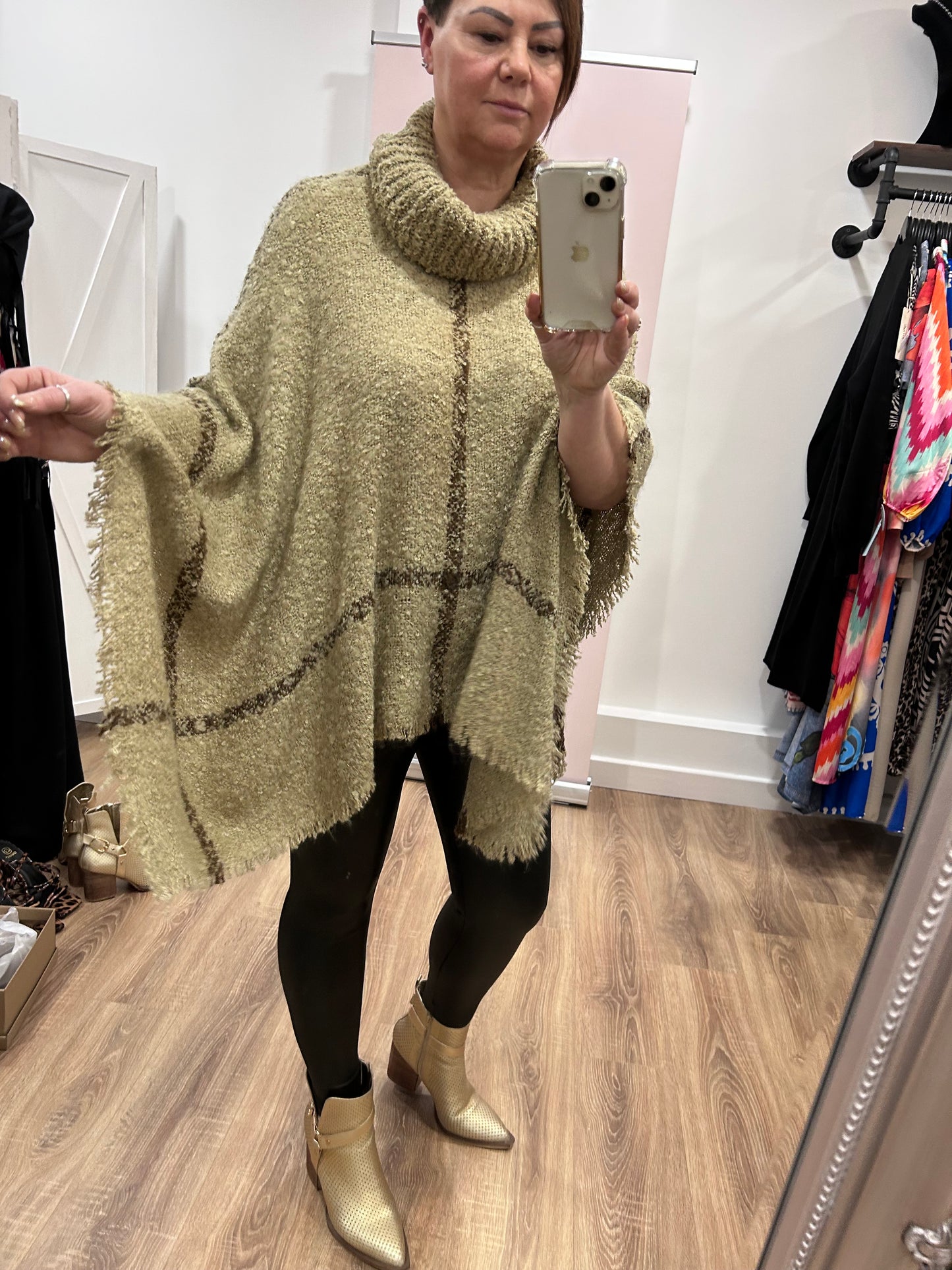 Roll Neck Fray Edge Poncho