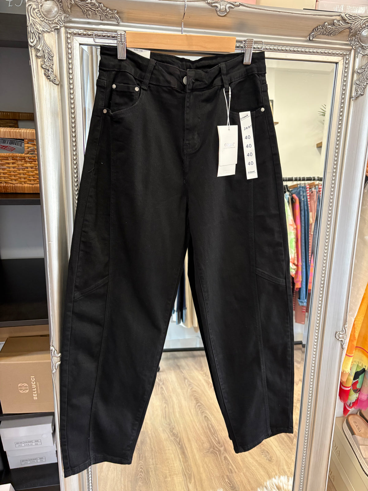 G Smack, Black Denim Barrel Jeans