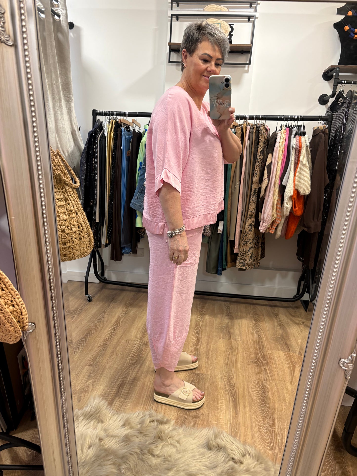 Satin Trim Two Piece - Pink