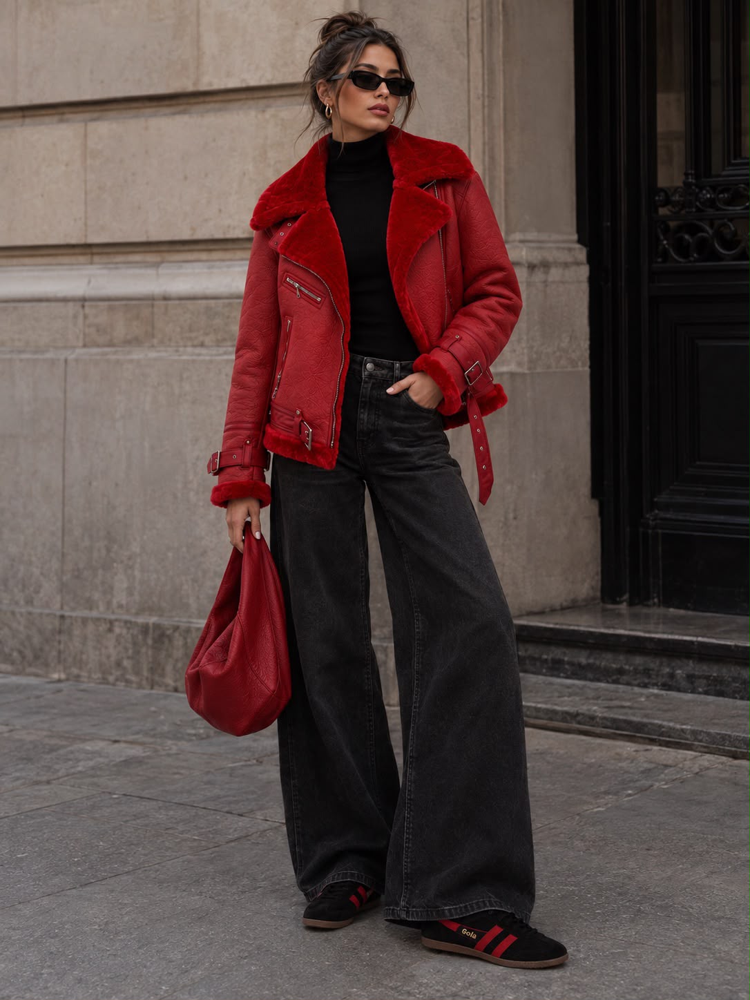 Faux Leather, Fun Fur Lined Aviator Jacket