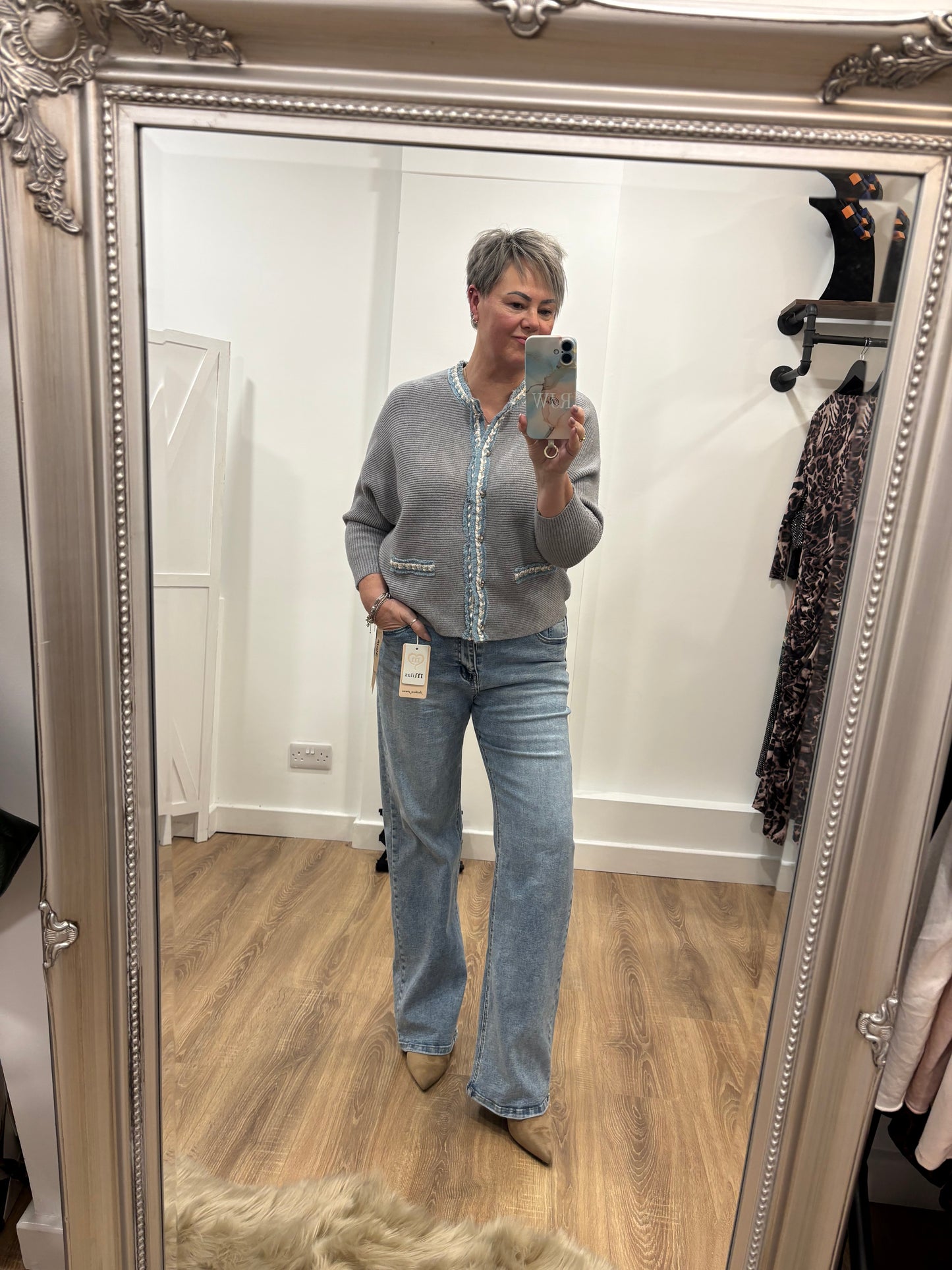 Denim Trim Button Jumper