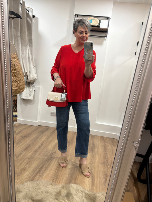 V Neck, Frill Cuff Blouse