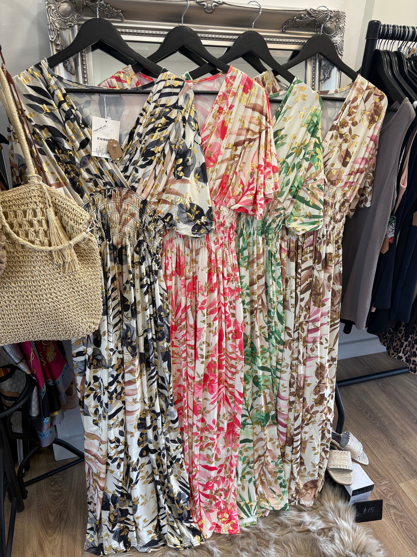 Slinky, Stretch, Gathered Waist Maxi Dress