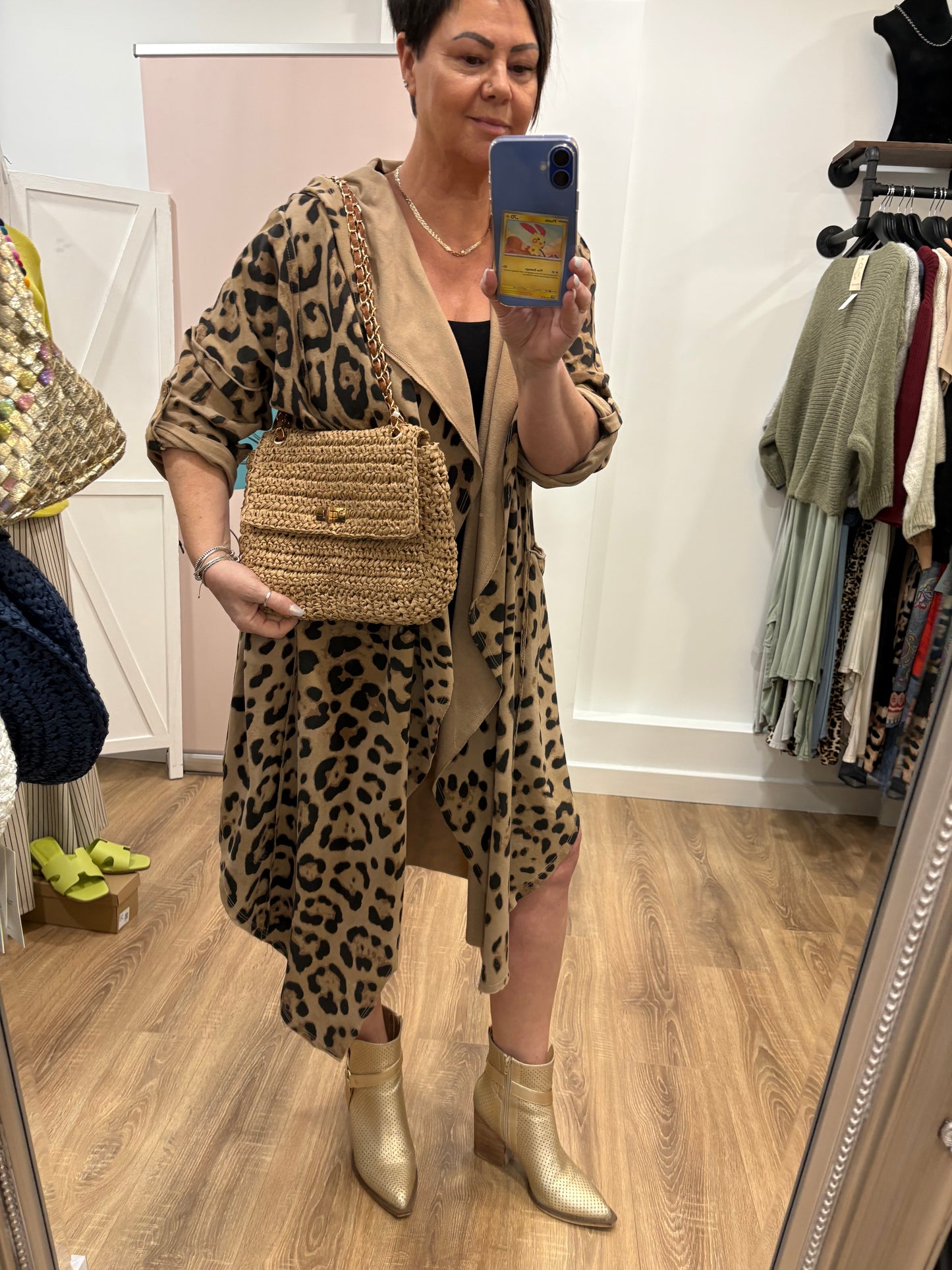 Longline, Animal Print, Hooded Cardigan.