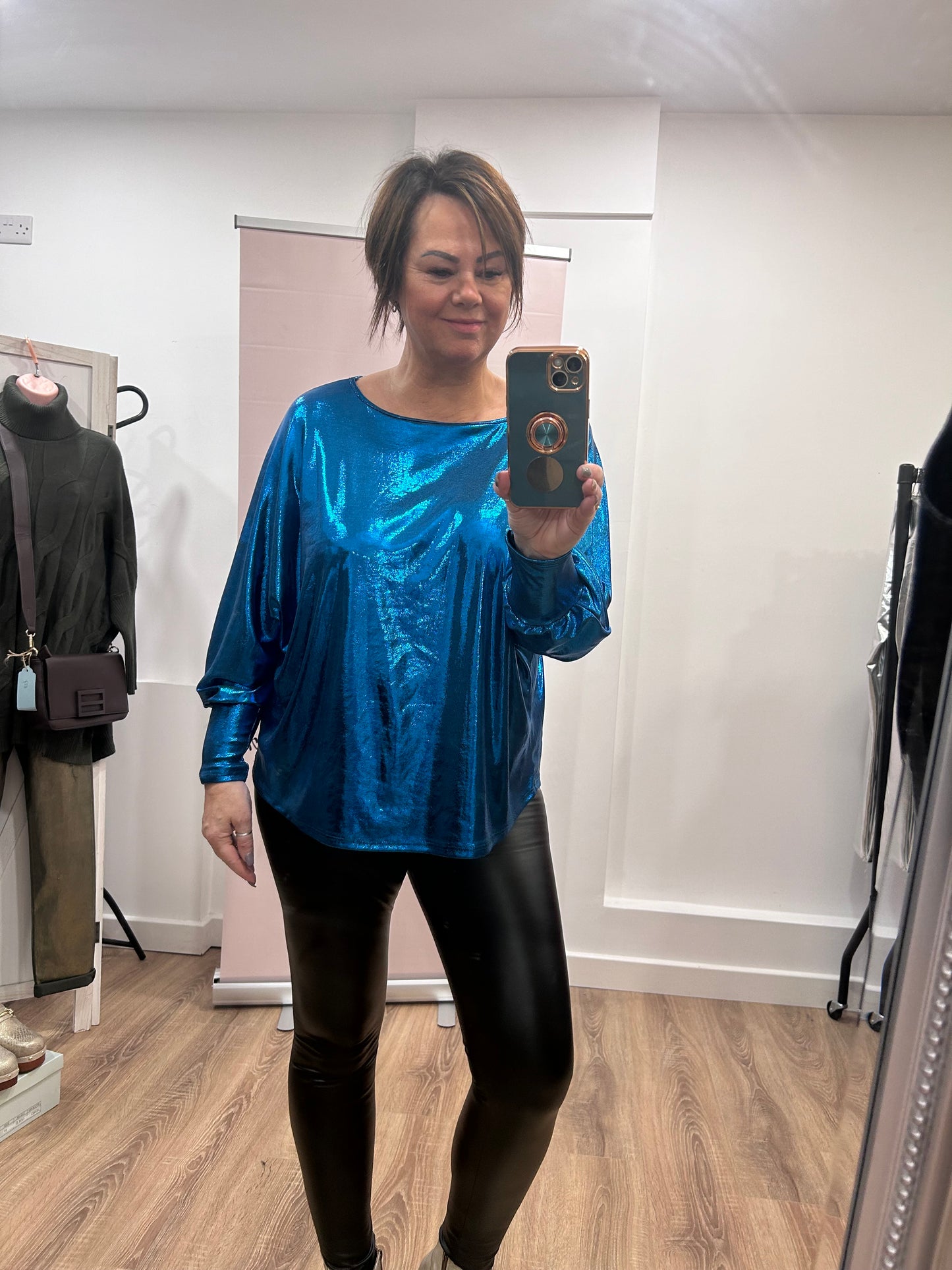 Metallic Stretch Batwing Top