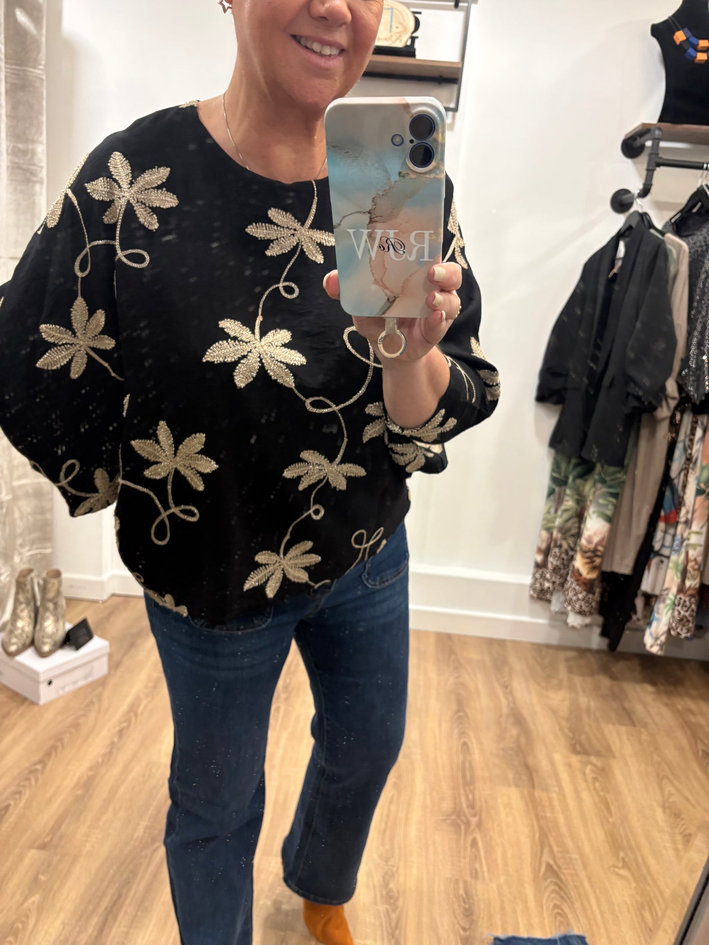 Gold Palm Tree Batwing Blouse