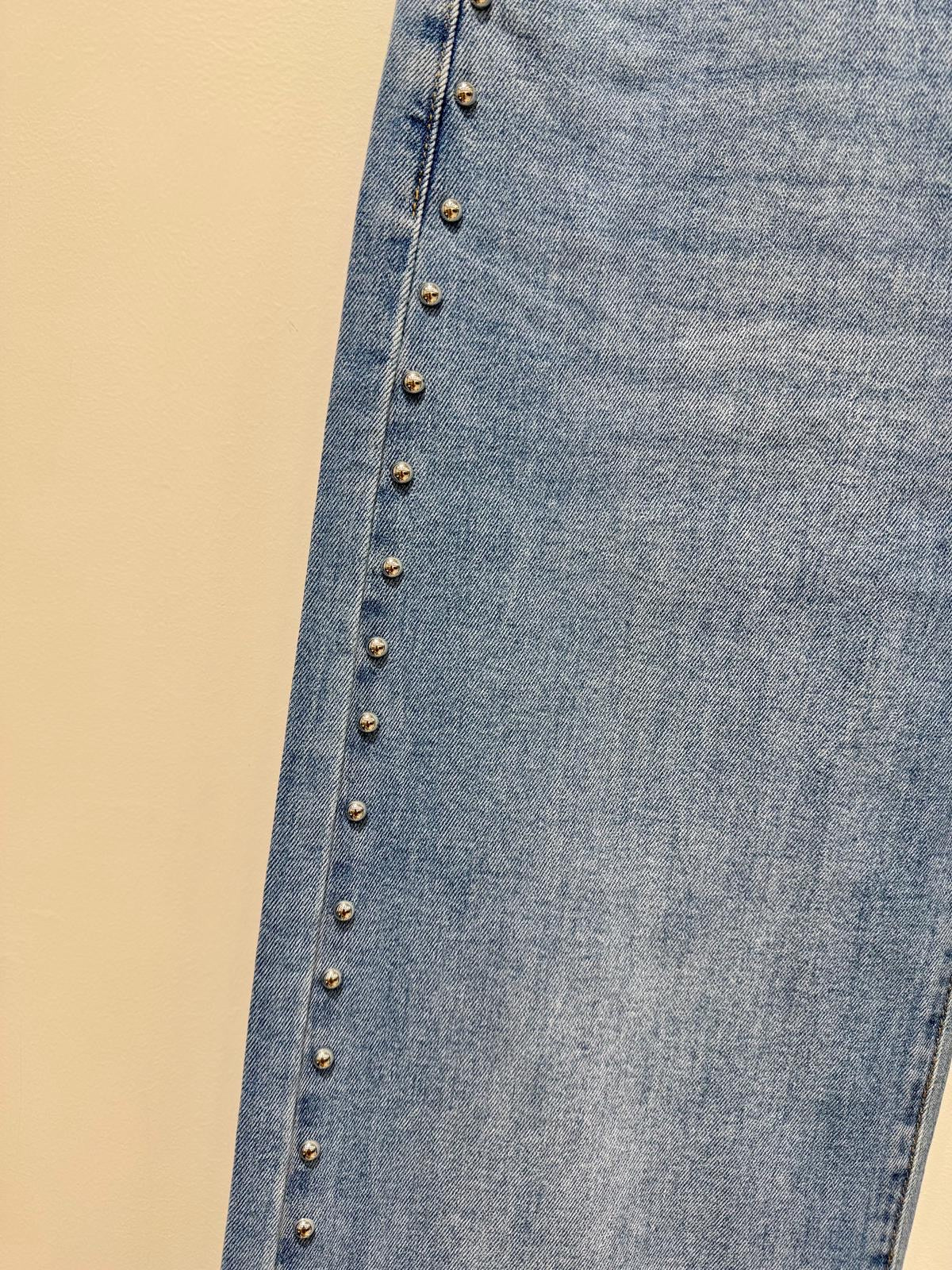Silver Stud Detail, Wide Leg, Cropped Jeans.