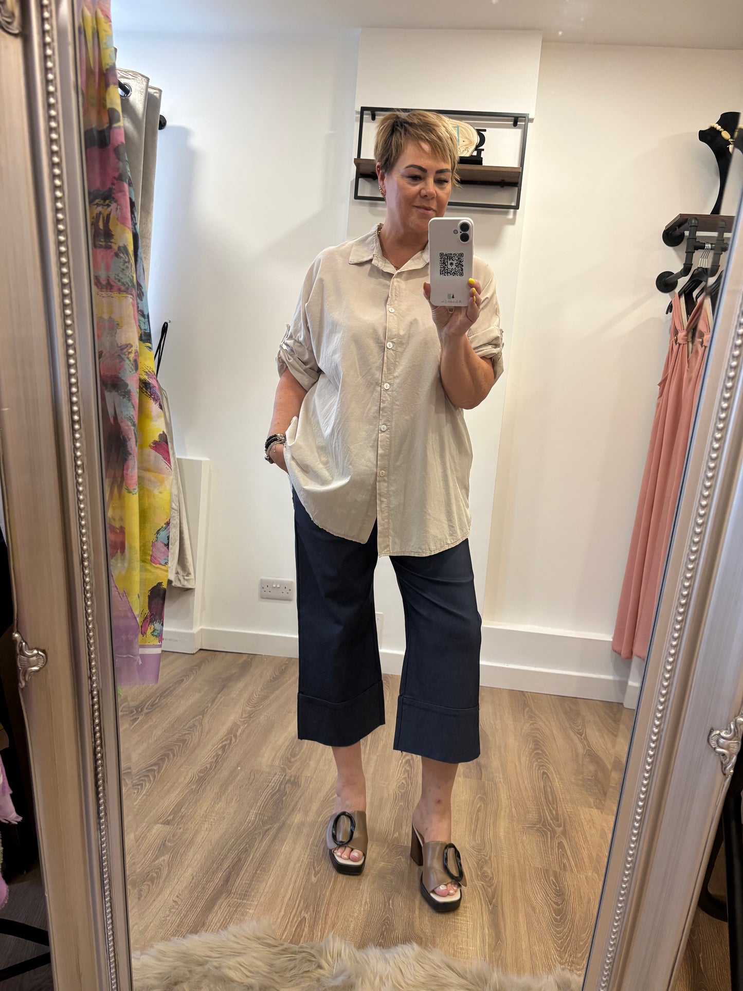 Cropped, Deep Cuff Hem Trousers