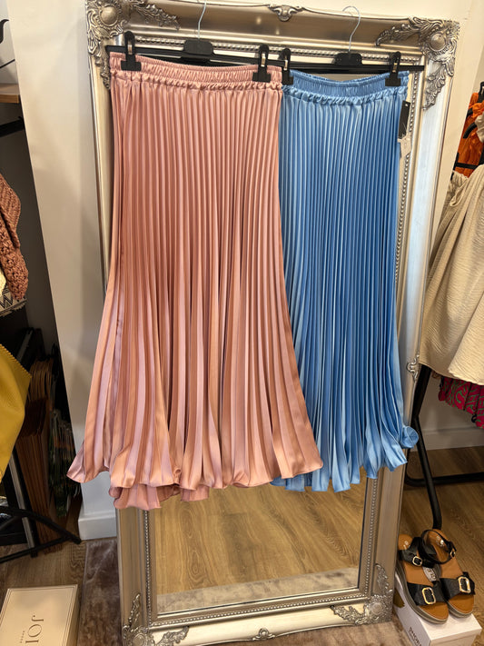 Pleated Satin Maxi Skirt