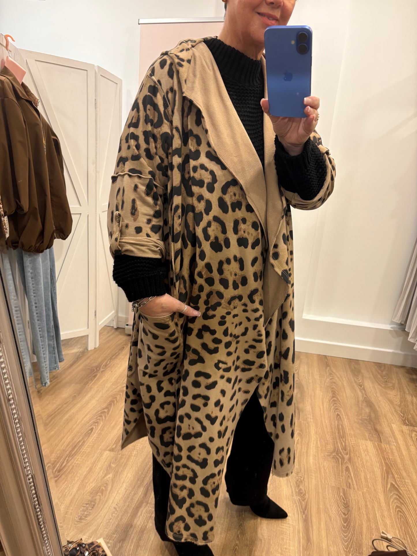 Longline, Animal Print, Hooded Cardigan.