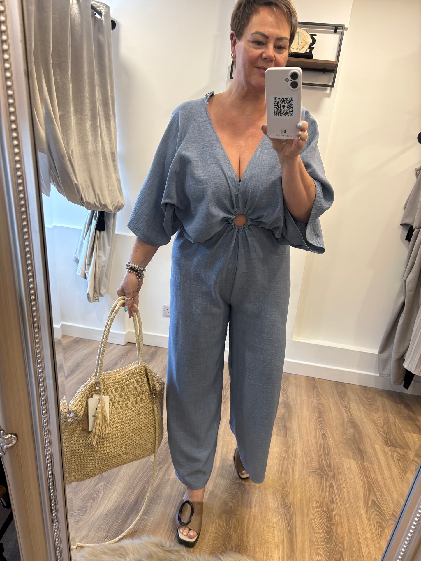 Ring Detail Batwing Jumpsuit - Denim Blue