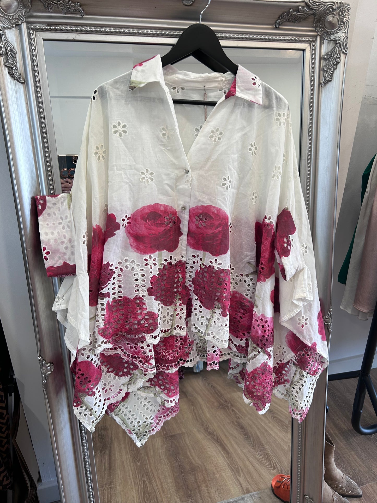 Broderie Anglaise Flower Kaftan Shirt