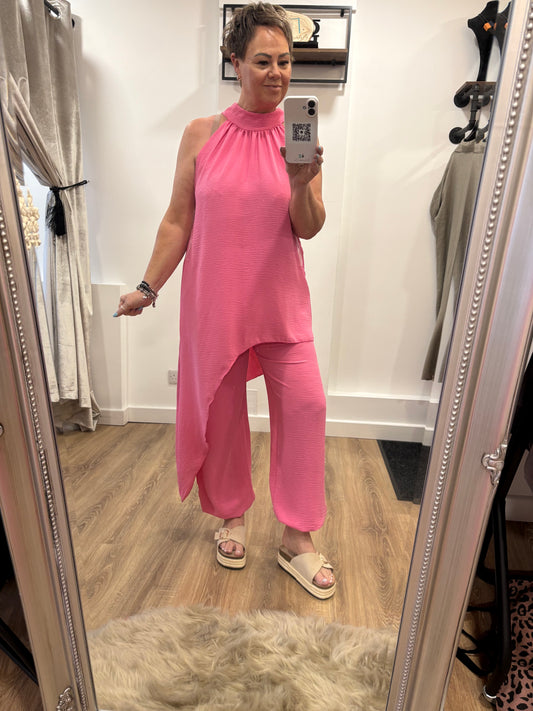 Halter Neck Trouser Set - Pink