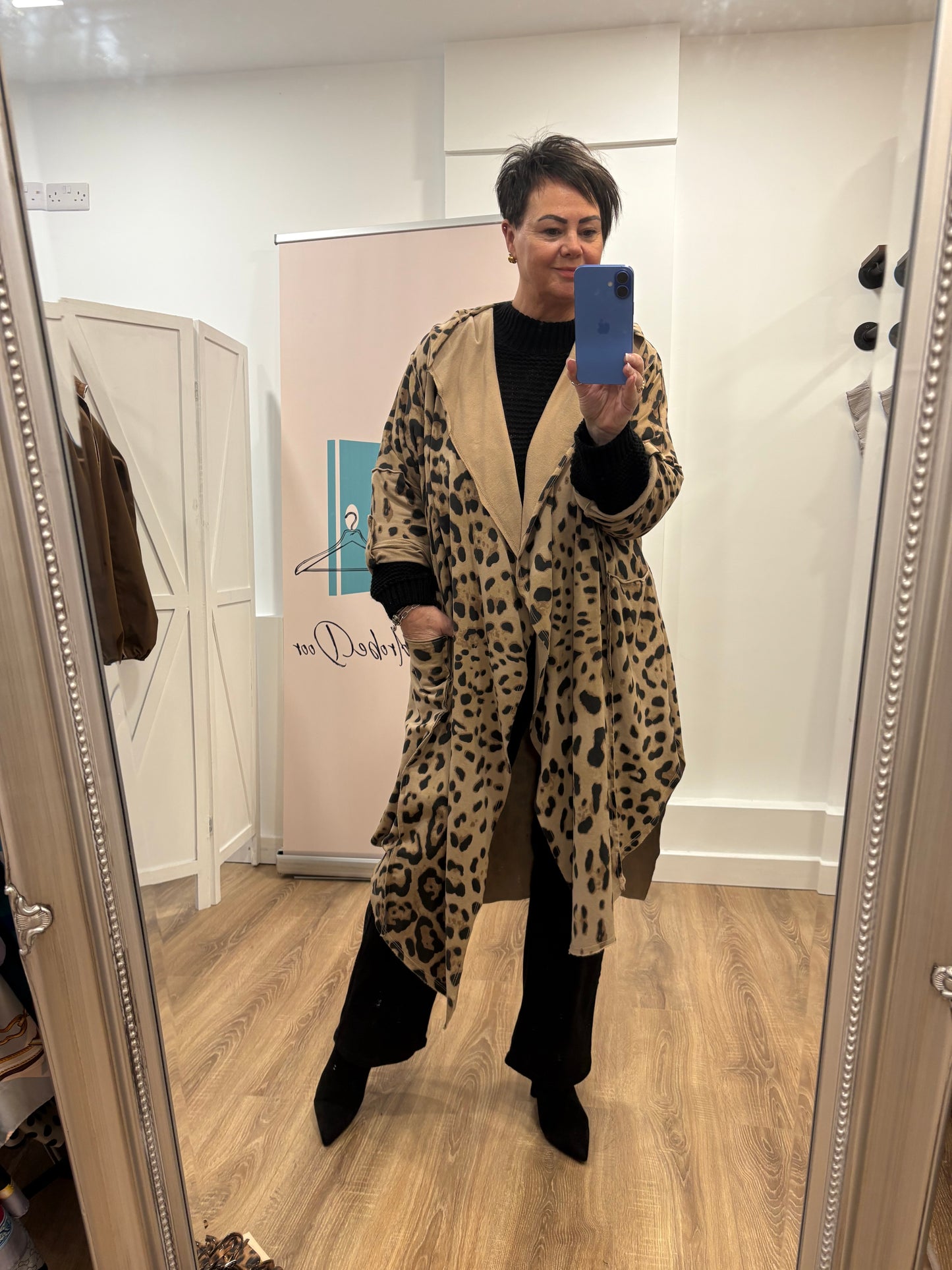 Longline, Animal Print, Hooded Cardigan.