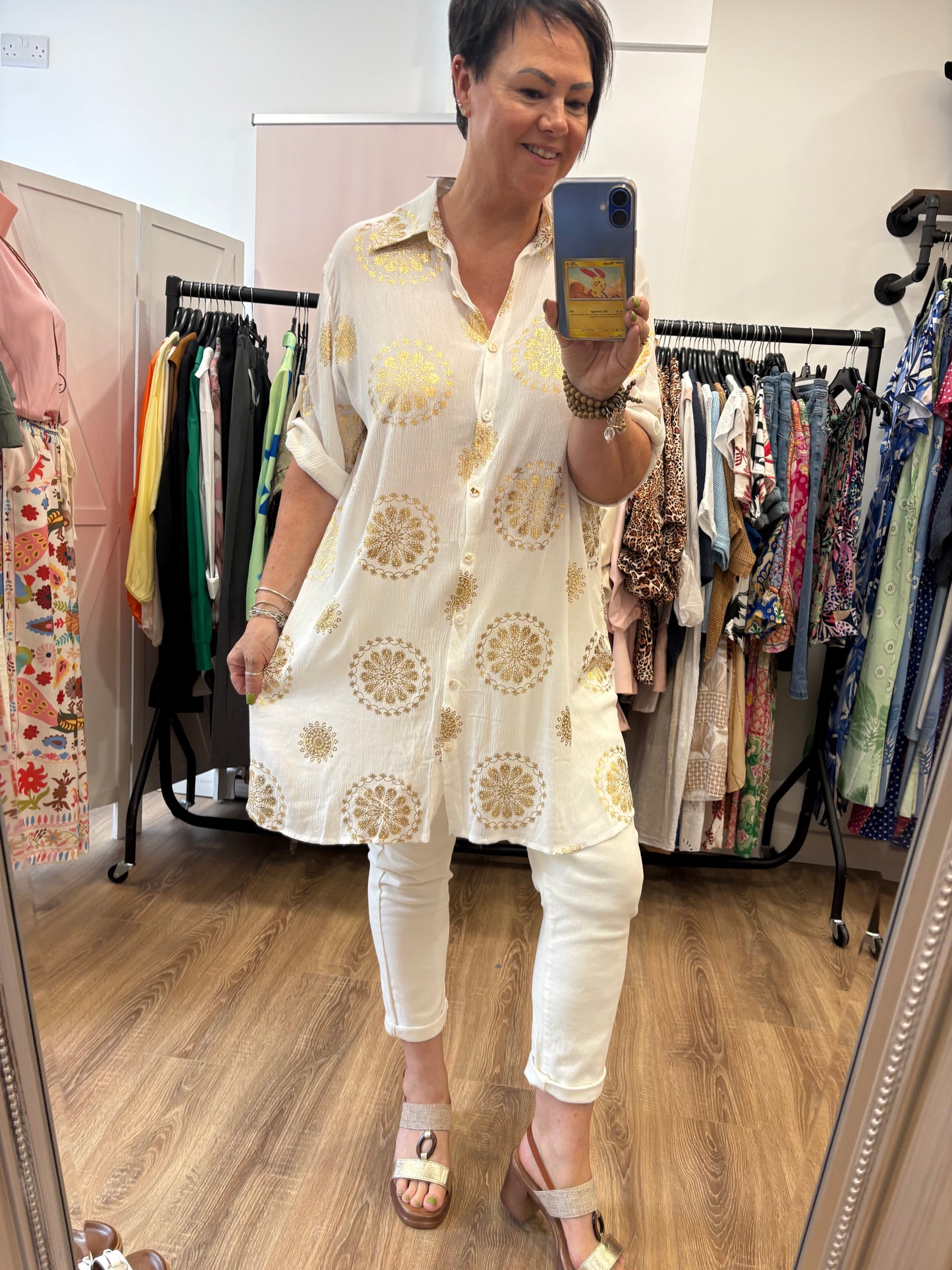 Gold Thread Design Longline Shirt