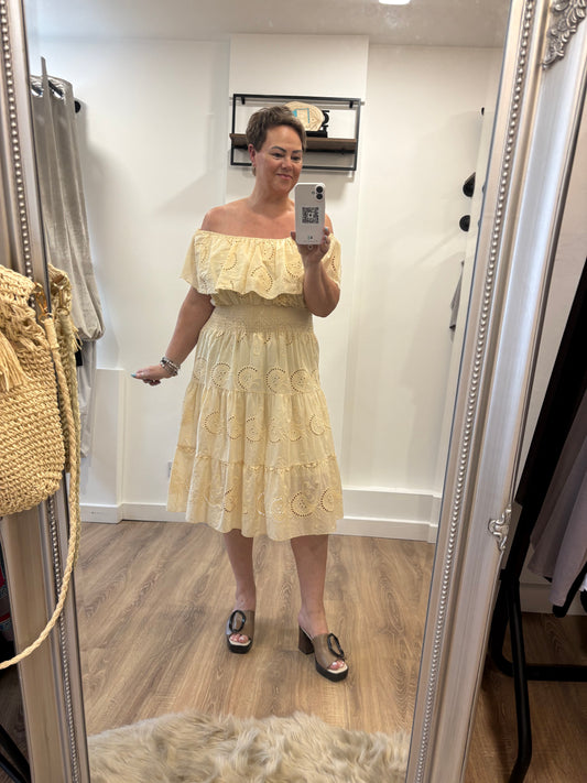 Broderie Anglaise, Frill Top Midi Dress