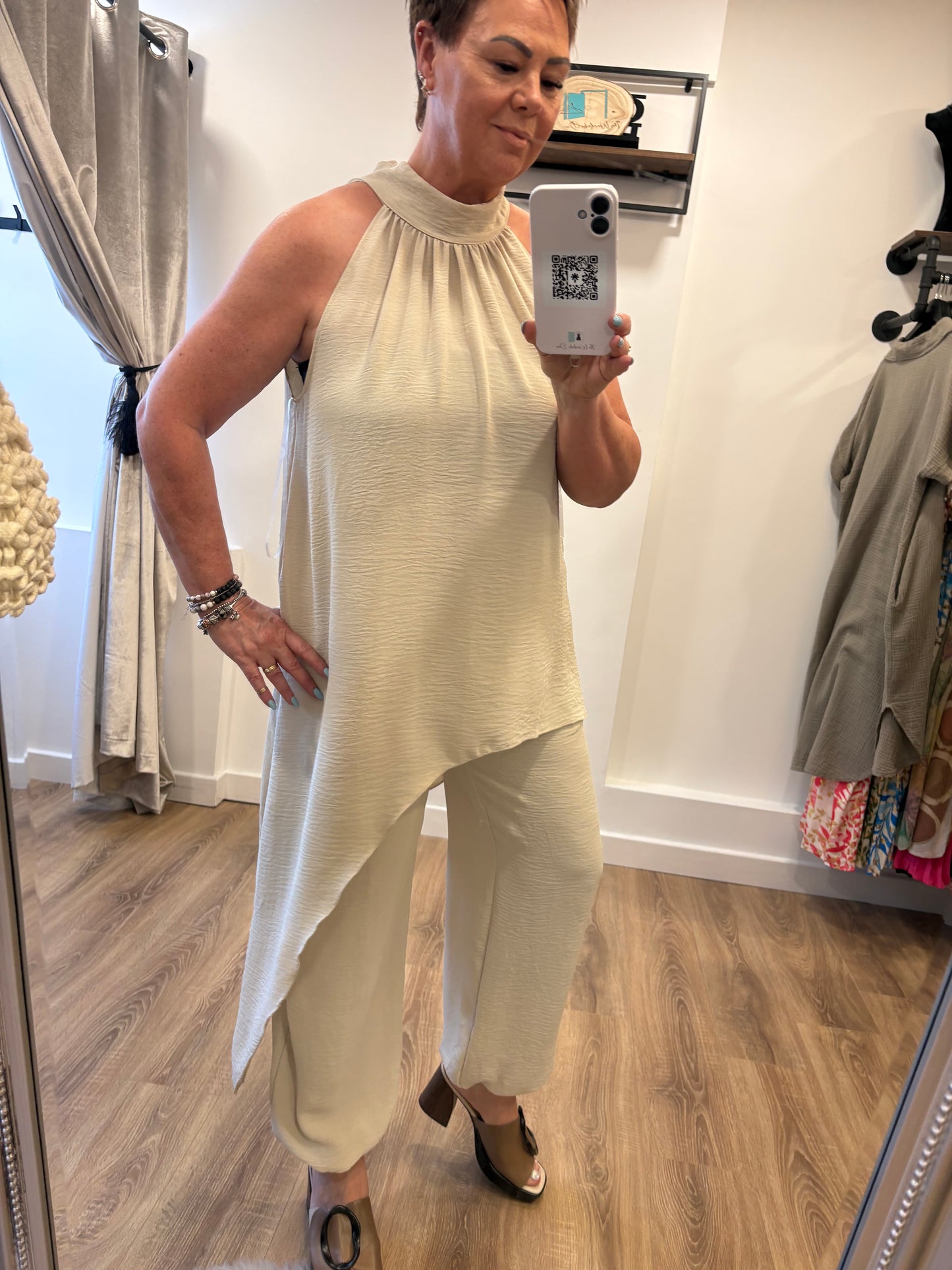Halter Neck Trouser Set - Cream
